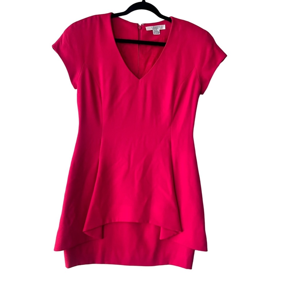 I. Magnin Peplum Mini Dress Women Pink V-Neck Cap‎ Sleeve Size 8
